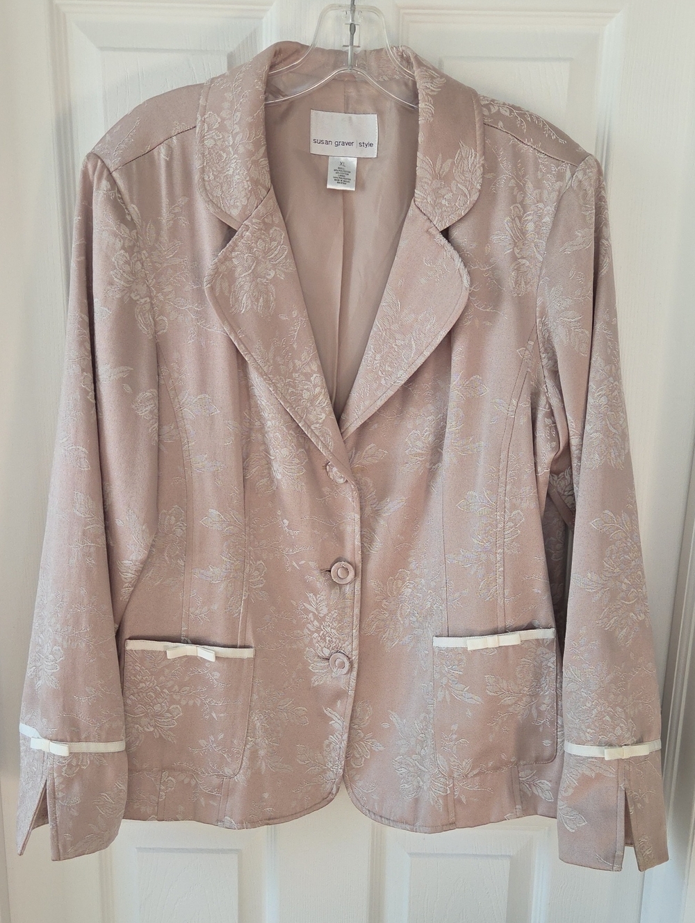 Susan Graver Style Tan Floral Jacquard Blazer Jacket Romantic Coquette XL